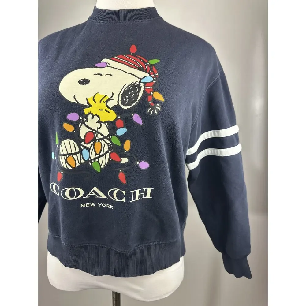Coach X Peanuts Snoopy Lights Crewneck Oversized Sweatshirt Navy Blue Women's XS - Picture 5 of 14